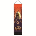 Détail de la bannière d'Halloween montrant des motifs citrouilles et des pompons noirs - 32.5x130cm / Style 4-Château Chauve-souris Citrouilles