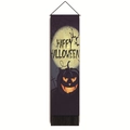 Dettaglio banner di Halloween con zucca luminosa, ragnatele e testo Happy Halloween - 32.5x130cm / Stile 5-Luna Grande Zucca Nera