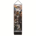 Close-up of animal totem wall tapestry featuring eagle and fox with brown tassel detail - Wolf and Eagle Combination Style 2 / 32.5x130cm