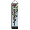 Vertical wall tapestry with a dark snake, spine, and heart motif and black tassel details - 32.5x130cm / Spine Snake Heart