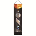 Détail de la tapisserie murale montrant les planètes du système solaire avec pompons noirs - 32.5x130cm / Alignement Vertical du Système Solaire (Style-3)