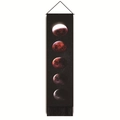 Vertical lunar eclipse tapestry with five phases and black fringe on white backdrop - 32.5x130cm / Moon Eclipse Phases (Style-5)