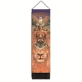 Vertical wall tapestry with animal totem illustrations and black decorative tassels - 32.5x130cm / Style-4 Warm Totem (Lion/Leopard/Human/Bear)