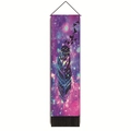 Vertical wall tapestry with colorful feather design and black tassels on white background - 32.5x130cm / Purple Pink Nebula Feather (Style-3)