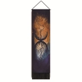 Vertical wall tapestry with artistic dark mushroom tree print and black fringe decor - 32.5x130cm / Style 1 (Yellow Orange Nebula Tree)