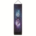 Detail showing shadow trees and dark mushroom wall tapestry with fringe and black hanging rod - 32.5x130cm / Style 2 (Blue Purple Deep Tree)