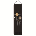 Minimalist black tapestry with planetary and floral art, includes hanging rod and tassels - 32.5x130cm / Planet Hand & Flower Style (Style-1)