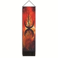 Close-up of flame-style wall tapestry with tree root art and black fringe tassels - 32.5x130cm / Style 3 (Red Fire Intense Tree)