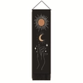Detail of bohemian tapestry with sun, moon, and hand line art including tassel trim - 32.5x130cm / Holding Sun & Moon Style (Style-2)