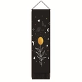 Detail of black bohemian tapestry featuring a golden sun, celestial patterns and bottom fringe - 32.5x130cm / Grained Sun & Plant Style (Style-4)