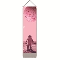 Detailed view of pink astronaut wall scroll with planets, black hanging cord and tassels - 32.5x130cm / Pink Space Theme (款式-1)