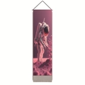 Pink astronaut wall hanging tapestry with sci-fi art scene and wooden scroll hanger - 32.5x130cm / Touching Alien Plants (款式-3)