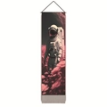 Macro view of pink astronaut wall tapestry featuring tassels and metallic bottom bar - 32.5x130cm / Romantic Flower Field Walk (款式-5)