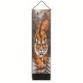 Detailed tiger art tapestry with black tassels and hanging rod for home wall decor - 32.5x130cm / Snow Walking Tiger (Style-5)