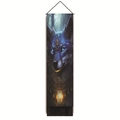 Vertikaler 3D-Wolf Wandteppich mit leuchtend blauen Augen und Quasten zur Wanddeko - Mysteriöser Blauer Wolf (Stil-1) / 32.5x130cm