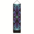 Boheems wandtapijt met paarse fractale patronen en elegante zwarte franjes onderaan - 32.5x130cm / Stijl 1 (Paars Blauw Fractaal)