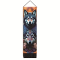 Detail eines 3D-Wolf-Wandteppichs mit Blumenakzenten und schwarzen Quasten - Eis und Feuer Doppelwölfe (Stil-2) / 32.5x130cm