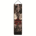 Japanese samurai scroll wall hanging with sun, torii gate and black tassels for home decor - 32.5x130cm / Samurai with Red Sun Illustration (Style-1)