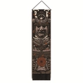 Detail of Japanese samurai armor tapestry with dark brown tones and black tassels - 32.5x130cm / Japanese Samurai Armor Mask (Style-2)