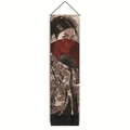 Detail of Japanese geisha scroll with black tassels and red fan illustration on wall art - 32.5x130cm / Ukiyo-e Geisha with Fan (Style-3)