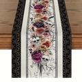Detail van de gotische Halloween tafelloper met schedel- en vintage rozenpatronen - 33*183cm / Gothic Bloemen (Patroon 8)