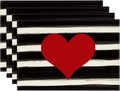 Set of 4 linen placemats with black stripes and red heart print for table decor - Linen / 30x45cm Placemat
