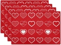 Detailed stack of linen placemats with red heart patterns for Valentine's table decor - Linen / Multi-Texture White Heart Style (6)