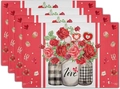 Set of four stacked Valentine's linen placemats with red roses and love motifs - Linen / Rose Mason Jar Love Style (7)