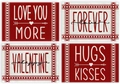 Détail de quatre sets de table en lin pour la Saint-Valentin avec motifs de cœurs - Style Bordure Rouge Blanc Cœur