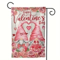 Double-sided Valentine's Day garden flag with gnomes and roses on a black metal pole - Pink Gnome Style (5)