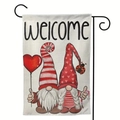 Double-sided linen garden flag with gnome design and Welcome text for outdoor decor - Welcome Gnome Style (8)