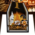 Halloween table runner with cute gnomes and pumpkins on a rustic wooden table - Style 12-Black Base Gnomes HAPPY HALLOWEEN / 33x183cm