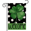 Saint Patrick's Day garden flag with green clover and welcome text on a black stand - Polka Dot Black Welcome Clover (3)
