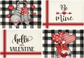 Lot de quatre sets de table en lin pour la Saint-Valentin avec motifs de nains - Style Nain de Jardin Carreaux