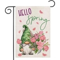 Bandiera da giardino primaverile con gnomo e tulipani e scritta HELLO spring su tela - Stile Gnomo Hello Spring (4)