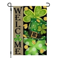 St. Patrick's Day garden flag with shamrocks and gold coins on a black metal stand - Welcome Top Hat and Gold Coins (6)