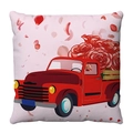 Detail of red Valentine truck with roses printed on soft plush square pillowcase - Vintage Rose Pickup Truck (1)