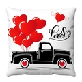 Weißer Plüsch-Kissenbezug zum Valentinstag mit Oldtimer-Truck und Herzballons - Herz LKW Stil (1)