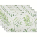 Lot de 4 sets de table à motif feuilles d'eucalyptus avec coutures fines et art aquarelle - Style Feuille d'Eucalyptus Verte (3)
