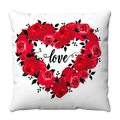 Weißer Kissenbezug mit Herz aus roten Rosen und Love-Schriftzug für Valentinstag - Rosen Herz Stil (2)