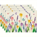 Lot de 4 sets de table motif aquarelle avec tulipes, lavande et papillons colorés - Style Tulipe Lavande (5)