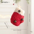 Red plush glove Christmas tree ornament with white faux fur and three bronze bells - Red Plush Mitten