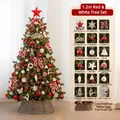Sapin de Noël de luxe 1,2m rouge et blanc avec 59 accessoires, lumières LED et socle tressé - Kit Sapin 1,2m Noeud Rouge et Blanc (Avec Lumières + Clôture)