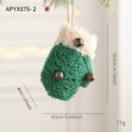 Green plush Christmas glove ornament with white faux fur trim and metal bells - Green Plush Gloves