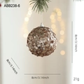 Sparkling champagne gold Christmas ball ornament with sequins on a pine branch - Dense Metal Sequin Ball (ABB238-6)