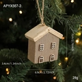 Mini wooden Christmas house ornament in natural and grey wood hanging on tree branches - Wooden Christmas House Model B