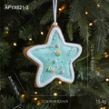 Funkelnder hellblauer Stern-Weihnachtsschmuck mit weißem Pelzbesatz und Perlen - Pentagramme / Blau