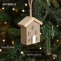 Wooden Christmas house ornament with string for tree decoration, 7.8x6.8x3.3cm size - Wooden Christmas House Model C