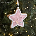 Rosa Glitzer Stern Weihnachtsbaumschmuck mit Kunstfellrand und bunten Perlen - Pentagramme / Rosa