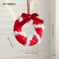 Corona de Navidad de felpa roja con lazo de terciopelo y cuentas doradas, 12cm de diámetro - Rojo Sin Campana